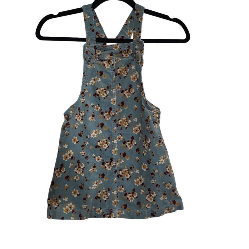 Tahari Girl's Size 6 Blue White Gold Red Floral Corduroy Overall Jumper
